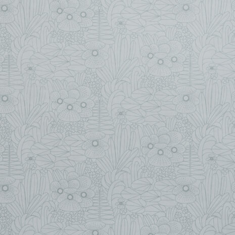 Eino Tapetissa on lumpeita, kukkia ja kasveja vaaleanvihreässä sävyssä.